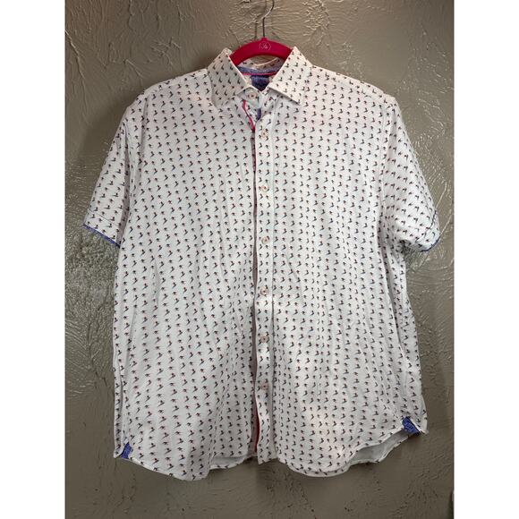 Patrick James Surf Print Button Down Short Sleeve Shirt Mens Size Medium - Picture 1 of 6